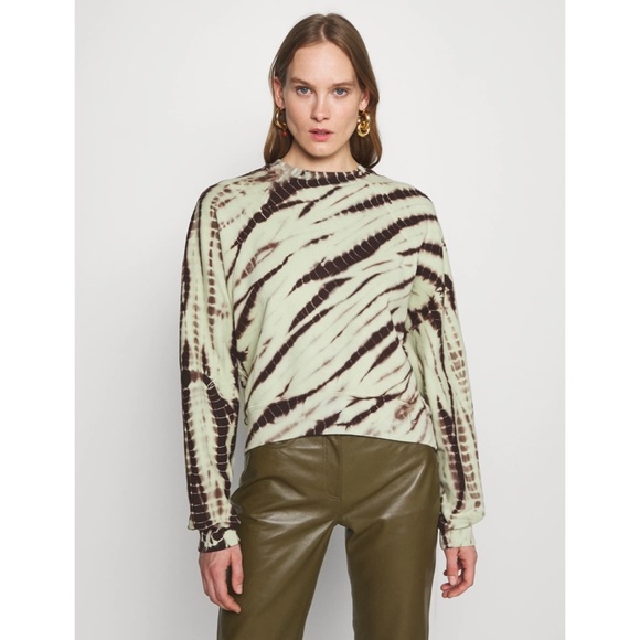 PROENZA SCHOULER • Mint/Brown White Label Modified Raglan Tie Dye Sweatshirt, XS - Picture 2 of 16